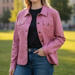 PINK JACKET FAUX LEATHER SIZE XL. VINTAGE BAMBOO TRADERS. TEXTURED & BUTTONED